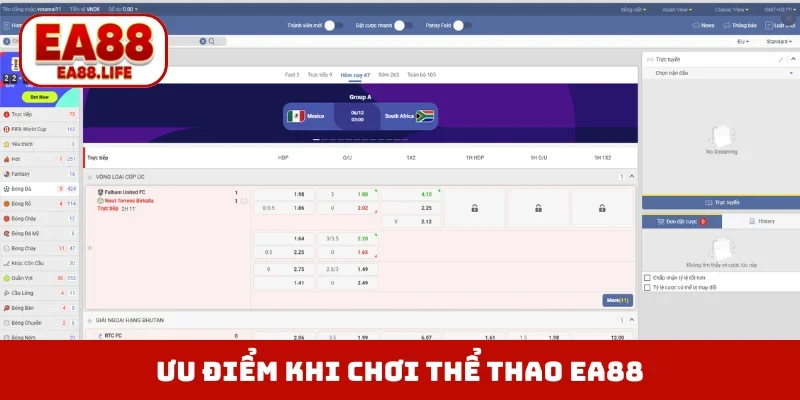 Ưu điểm nổi bật khi chơi thể thao EA88
